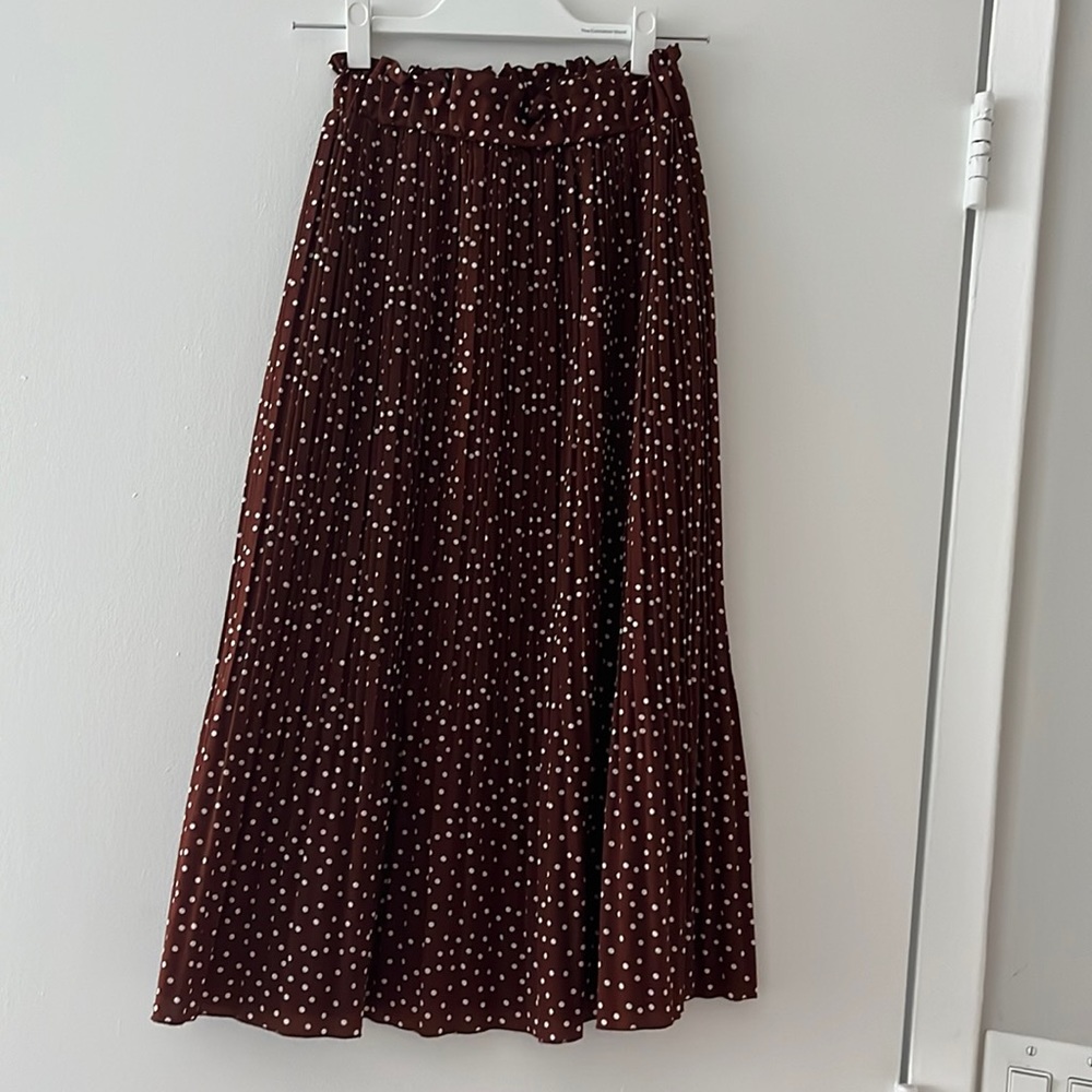 brown polka dot midi skirt